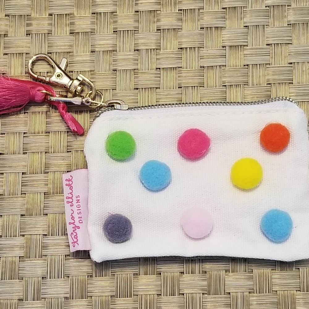 Mini Pom Pom Card Holder Keychain